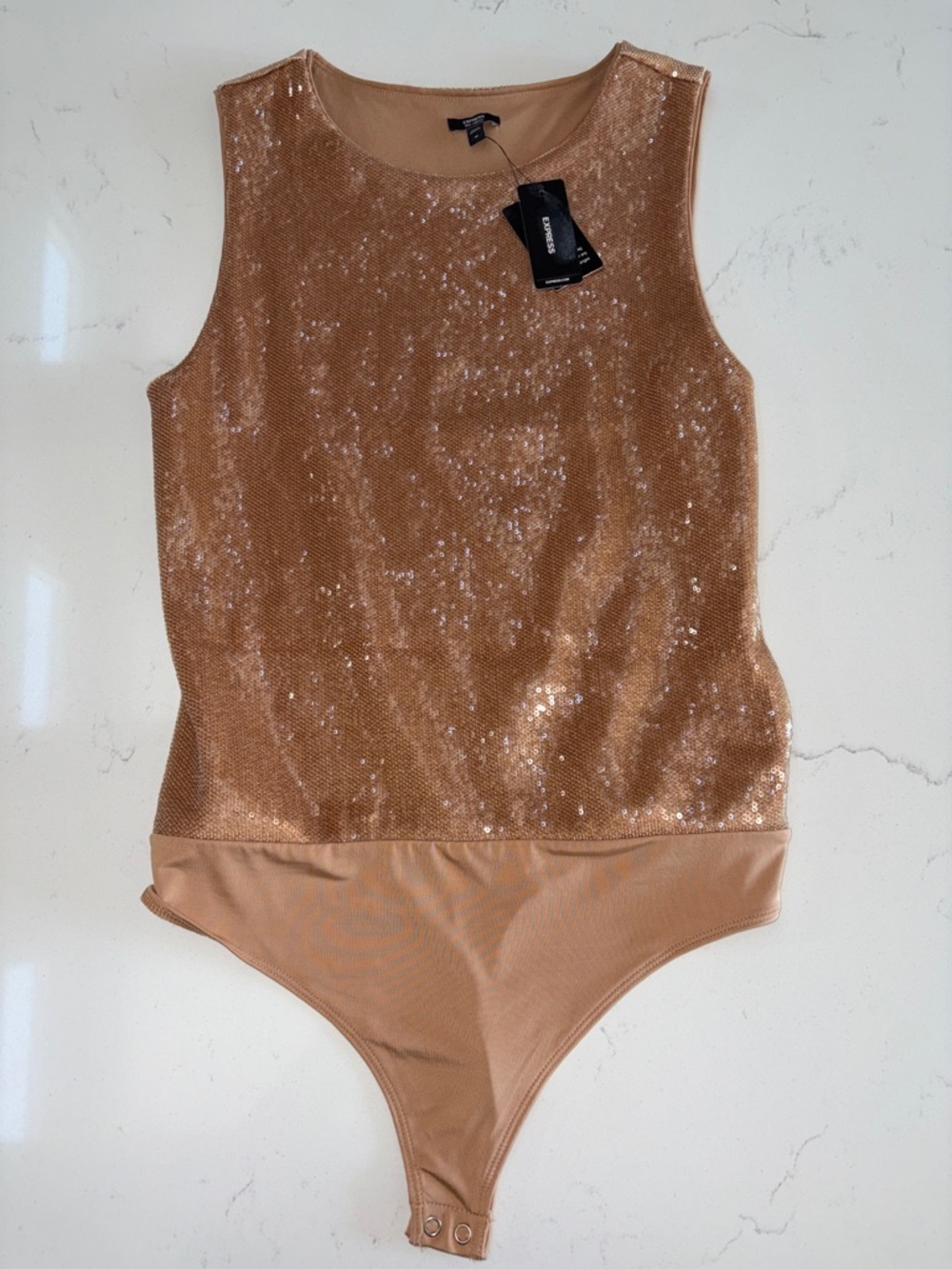 Express Sequin Tank Top in Champagne Gold
